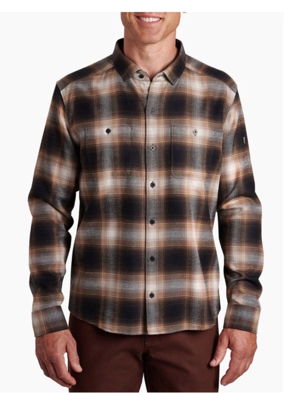 Kuhl Men's Brown and White Shadow Plaid Law Flannel  Button Up Shirt Medium